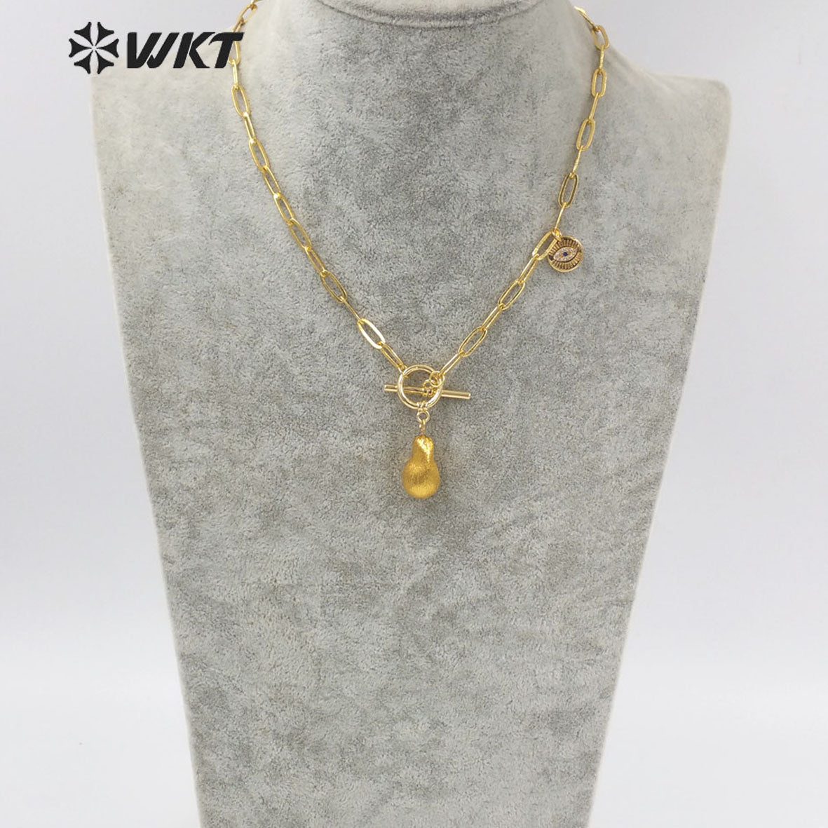WT-JN129 WKT Wholesale Natural Freshwater Baroque Pearl Pendant Necklace Women Fashion Gold Brass Chain Casual Pearl Necklace