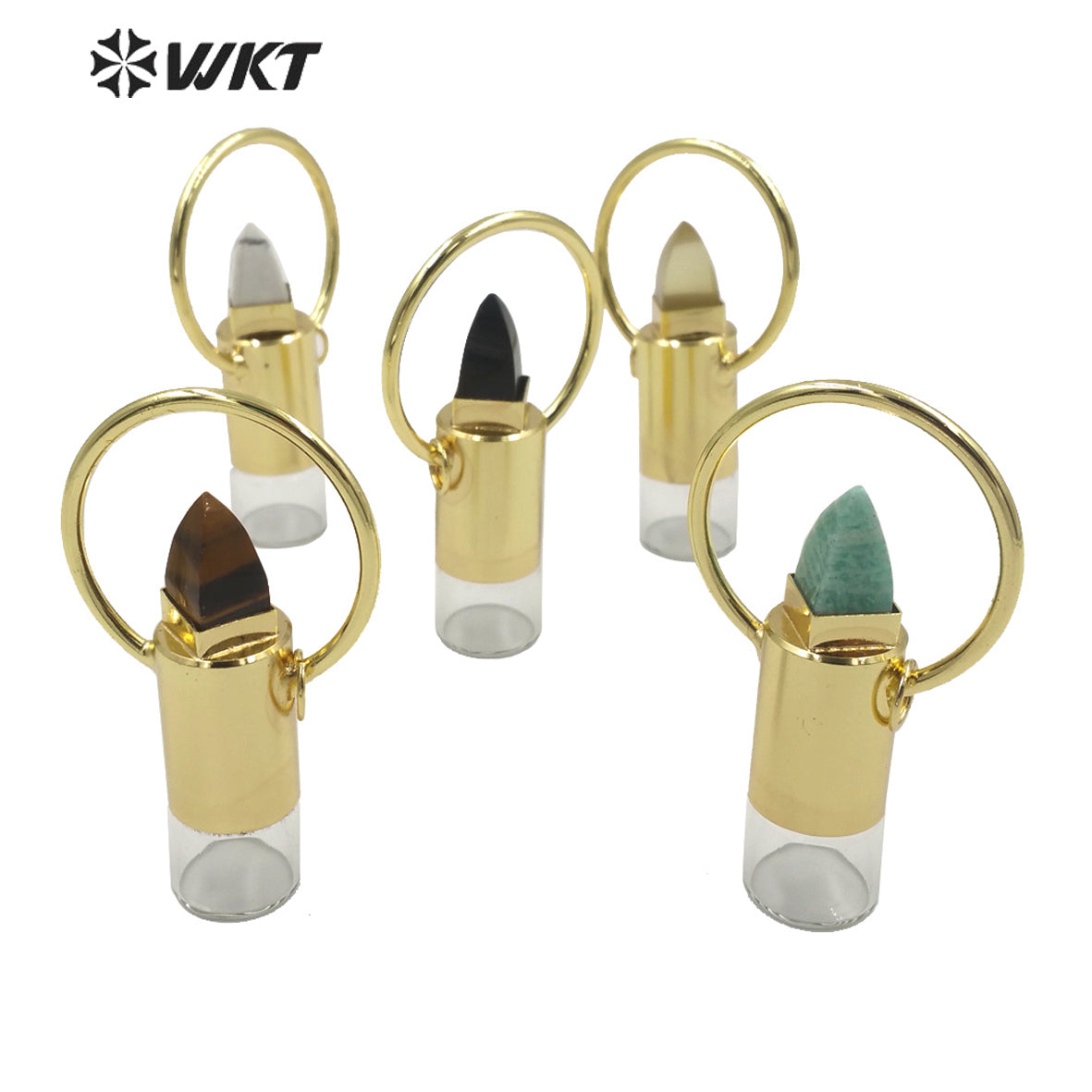 WT-P1664 Wholesale Gorgeous WKT Gold Fashion Natural Stone Lips Shape Roll Perfume Bottle Pendant for Women Gift