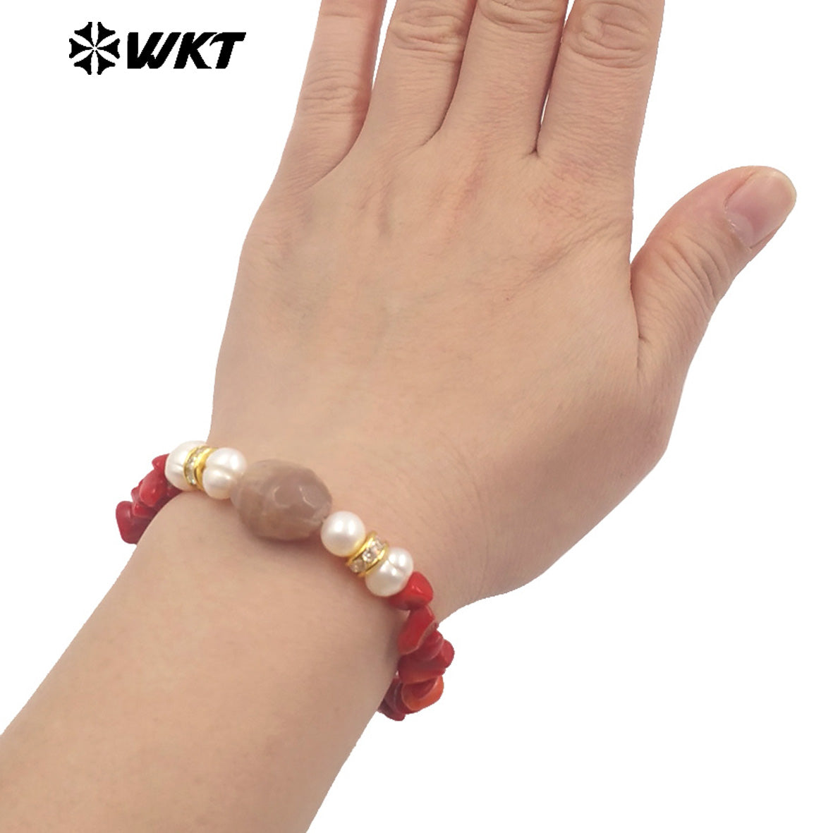 WT-B696 WKT New Arrival Worker Handmade by Natural Nugest Beads Stone Bracelet With Extend Chain Charms Lady Bracelet