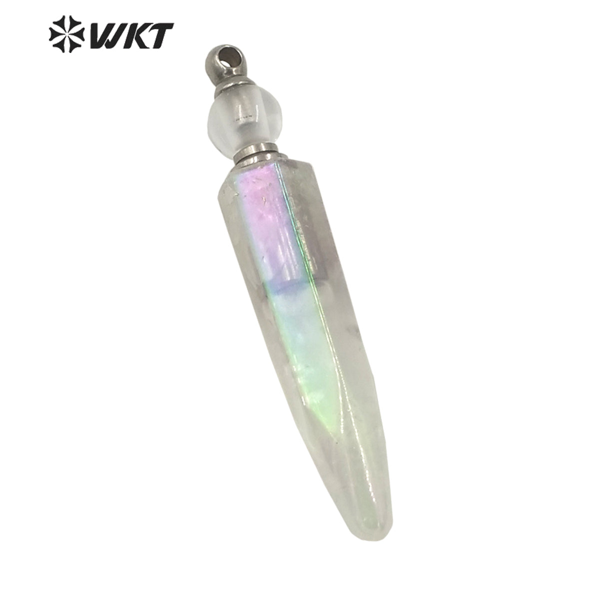WT-P1620 Wholesale New Design Long Natural Crystal Quartz Angel Aura Perfume Bottle Pendant Fashion Natural Stone Aura Bottle