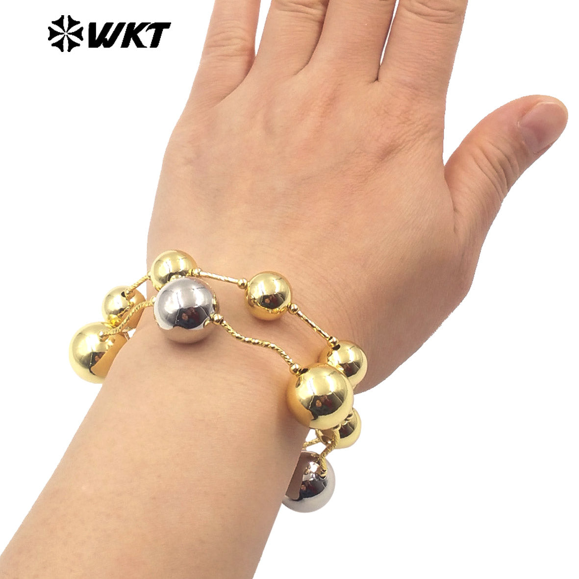 WT-JF350 Wholesale New Hand Craft Strand Round Brass Beads Connect Chain Bracelet for Women