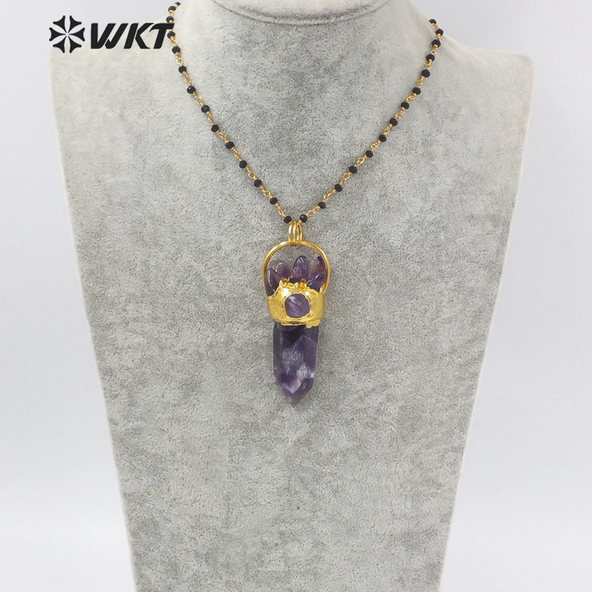 WT-N1274 Gorgeous Big Stone Necklace for Lady Precious Lucky Hexagonal Amethyst Stone Necklace for Birthday Gift