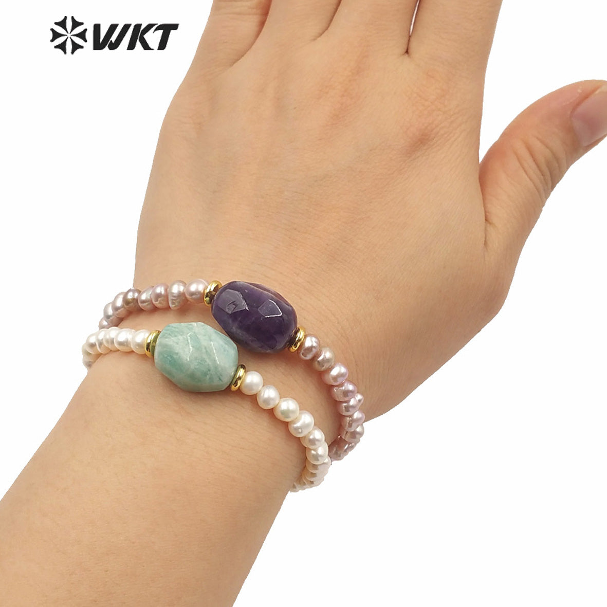 MPB006 Gorgeous Natural Freshwater Pearl Beads Bracelet with Stone Themed Lady Elegant White Pearl and Stone Bracelet with Clasp