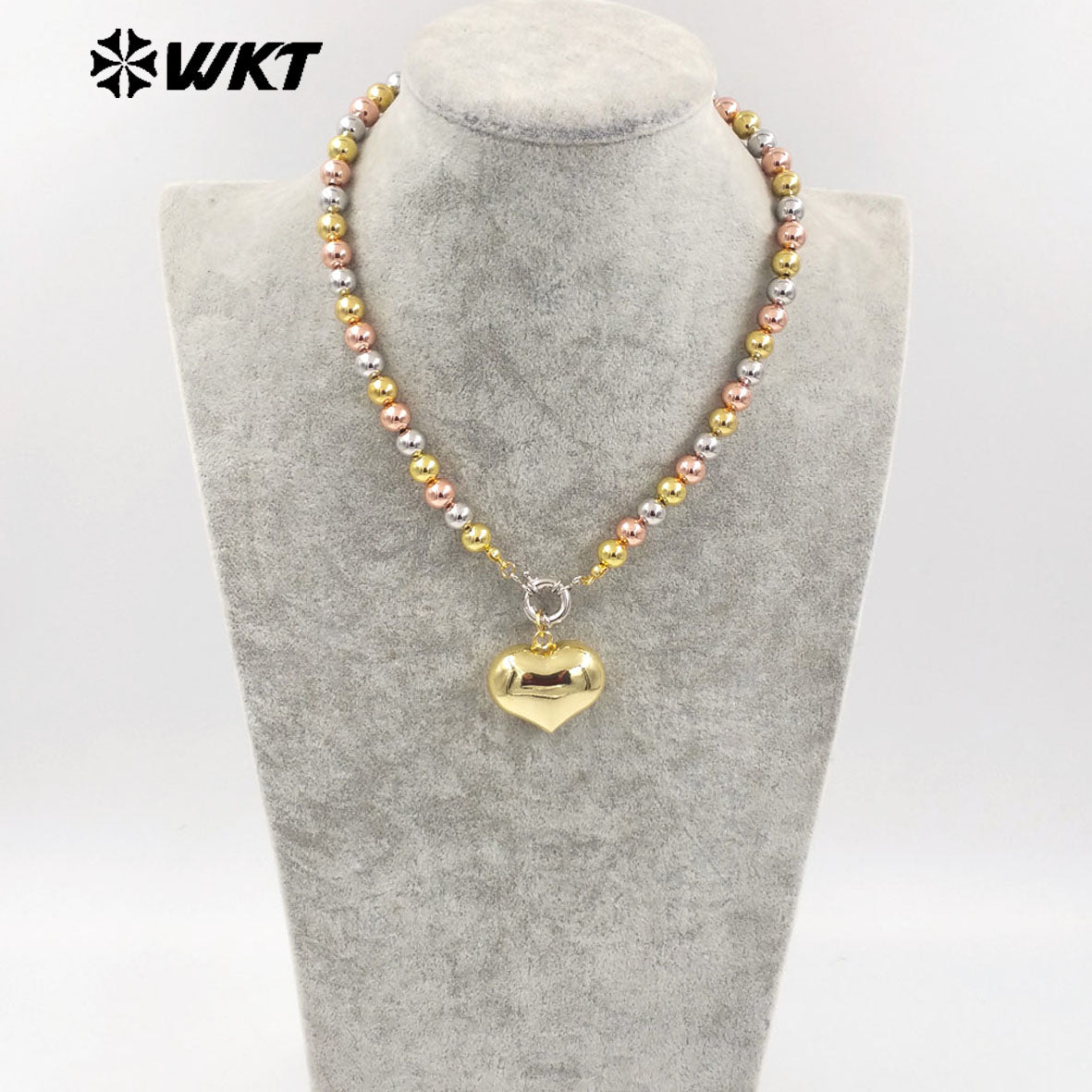 WT-JFN10 Amazing Lovely 8MM 18K Real Gold Plated Round Ball Beads 16 Inch Long Charm Pendant Necklace