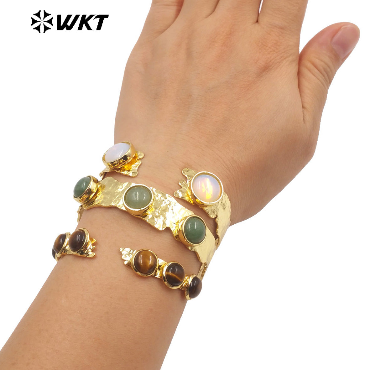 WT-B633 WKT New Handmade Lovely Trendy Gift for Women Lucky Bracelets C Shaped Natural Colorful Gemstone Opening Bracelets