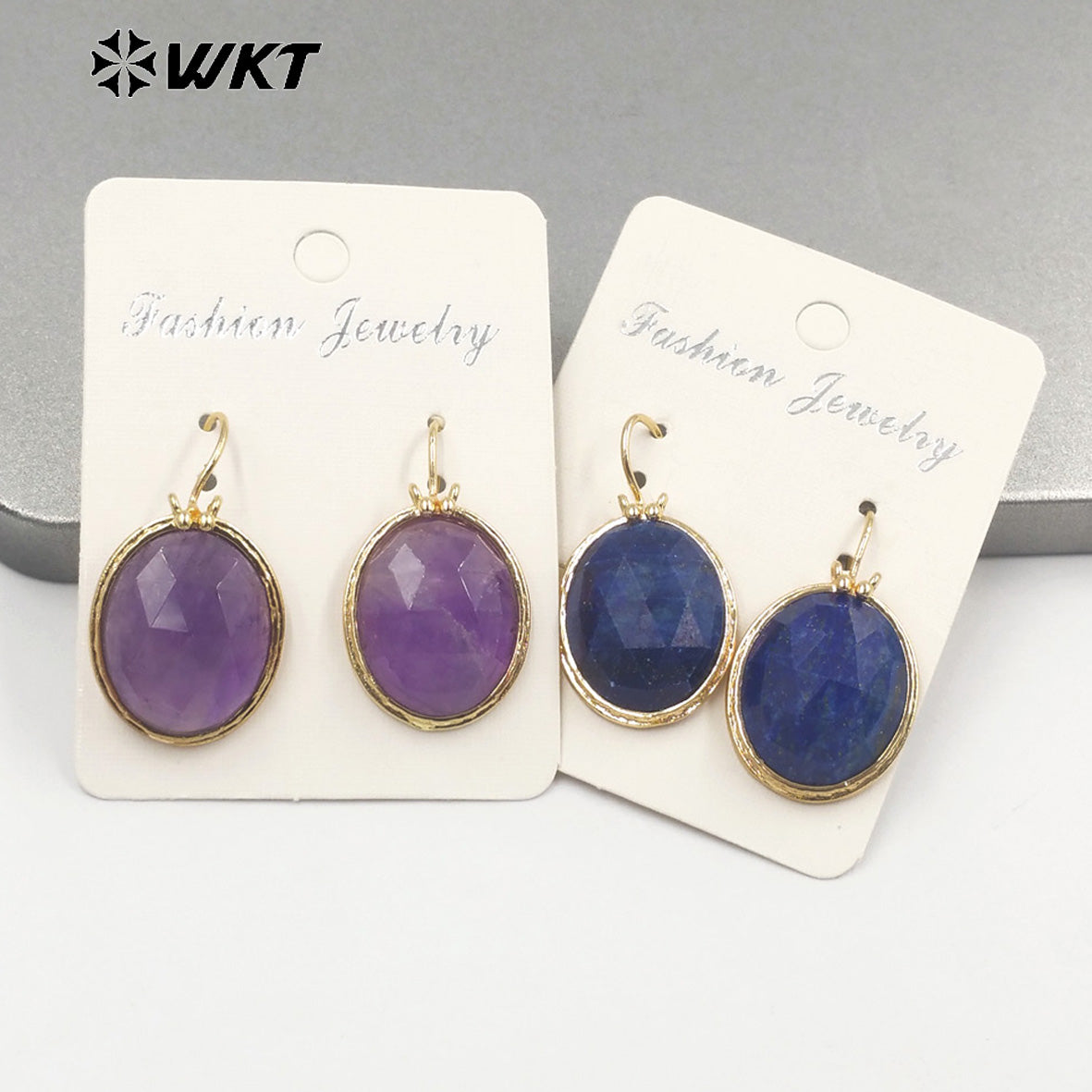 WT-E728 Amazing Colorful Long Charming Pendant Earrings Women 18k Gold Birthday Amethyst Gemstone Earrings in Drop