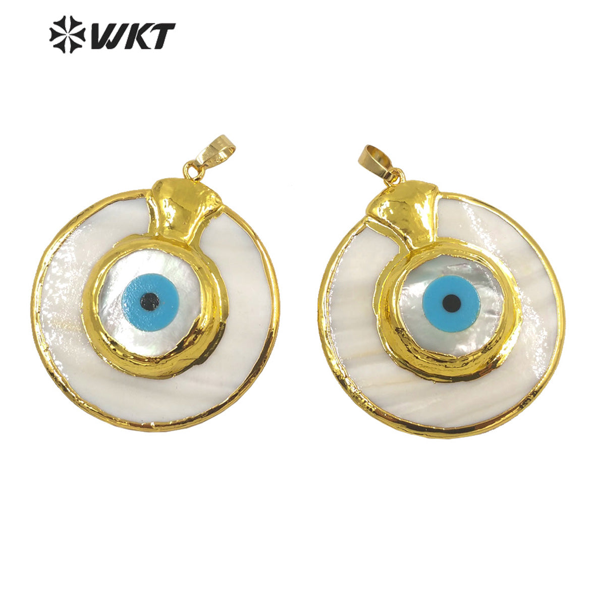 WT-JP260 WKT Newest Design Big Round Natural White Shell Eye Pendant Women Gorgeous Lucky Turkey Eye Shell Pendants