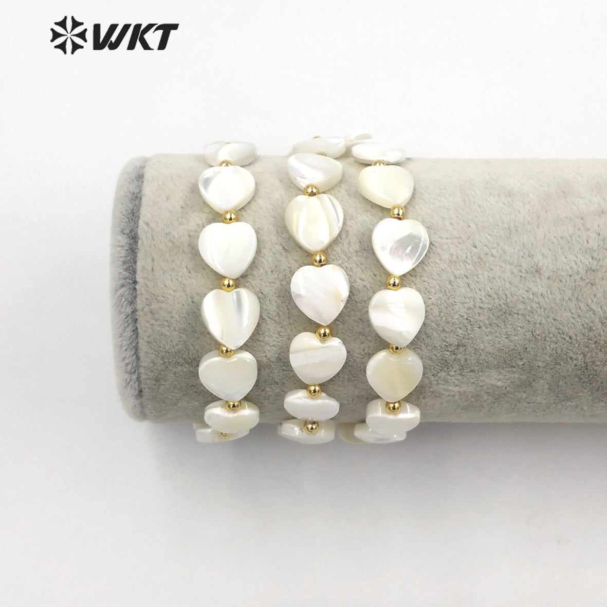 WT-MPB063 Unique Bohemian Vintage White Shell Made Heart Bracelet with Clasp Gold Strand Beads Heart Jewelry Women Bracelets