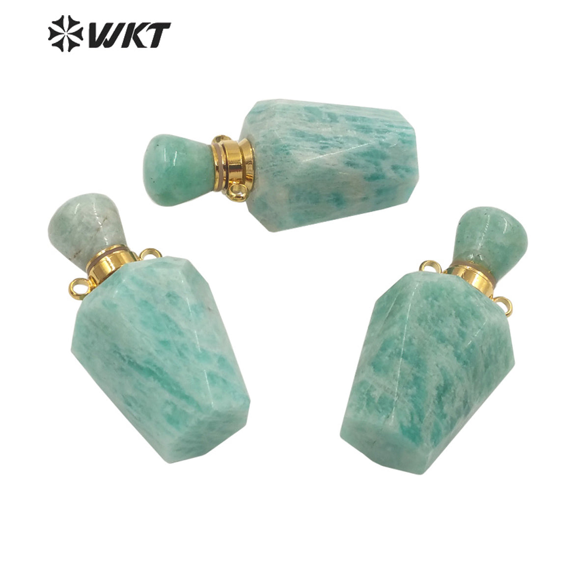 WT-P1691 New Color Natural Gold Stainless Steel Amazon Stone Perfume Bottle Pendant Lady Essencial Oil Bottle Pendant