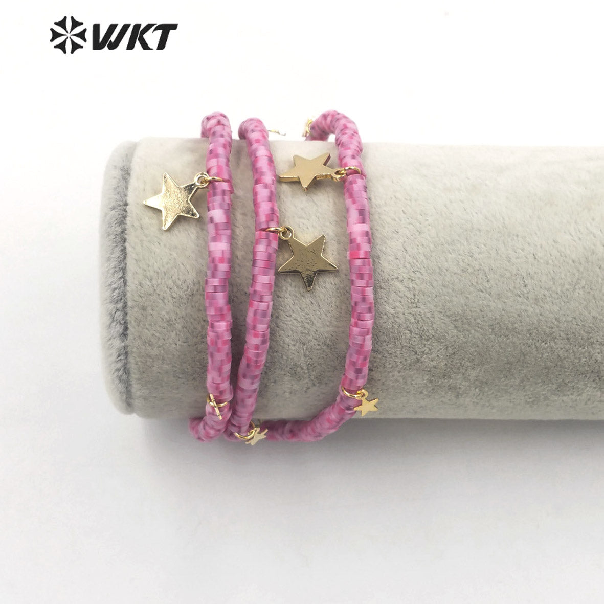 WT-MPB065 WKT New Design Fashion pink Symphony 4mm Beads Star Charm Bracelet Lovely Attractive Handmade Resin Beads Bracelets