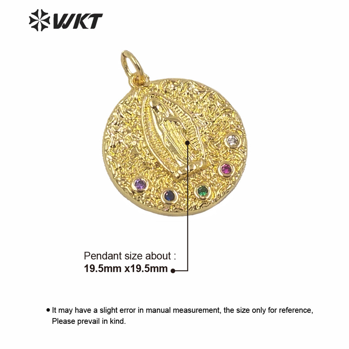 WT-MP146 WKT 2020 Most Hot Sales Round Coin Shell Pendant Women Fashion Gold Electroplated Christianity Blessed Virgin Mary