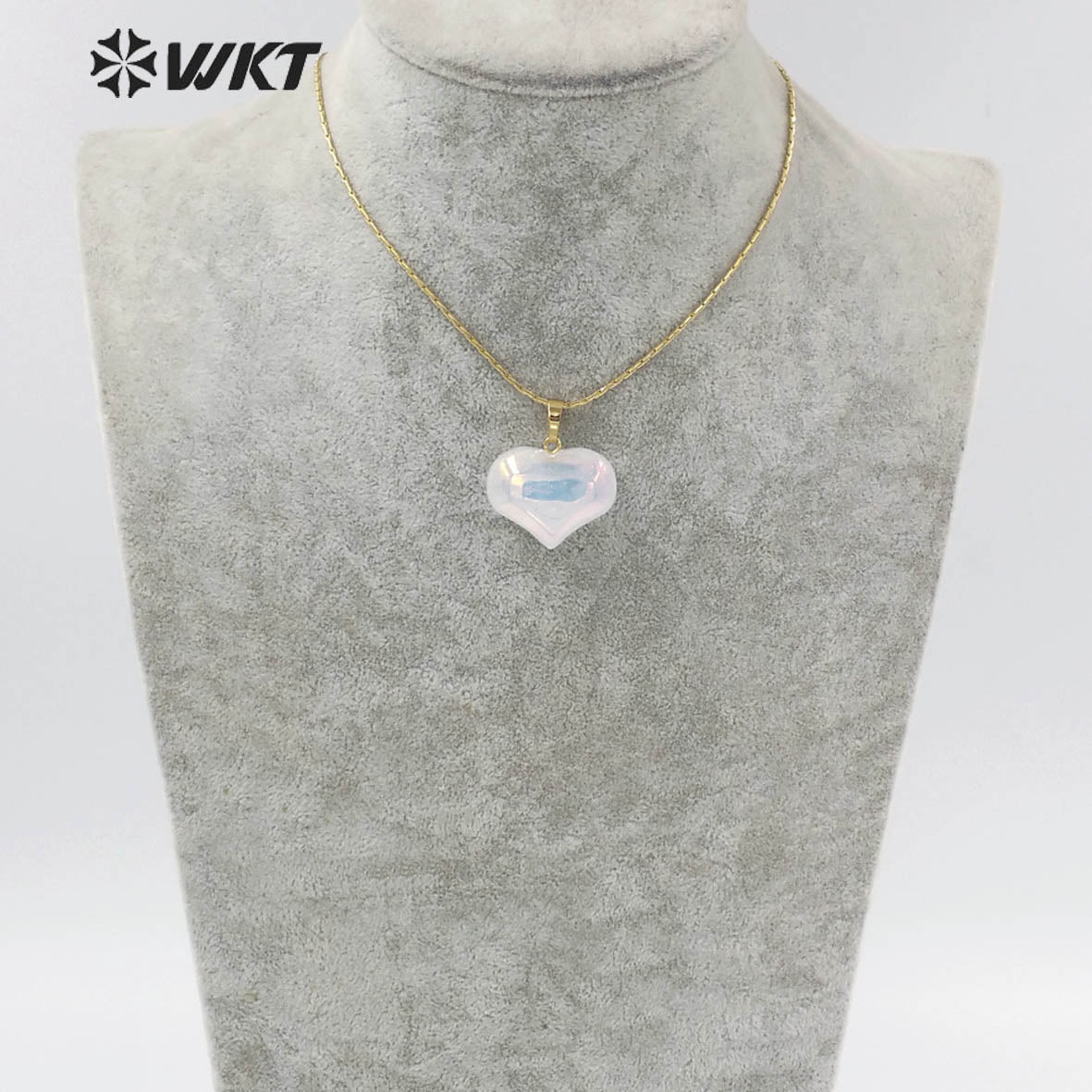 WT-N1336 WKT Lovely Heart Shape Shiny Crystal Heart Pendant Necklace Natural Stones Aura Quartz Jewelry Lover Necklace