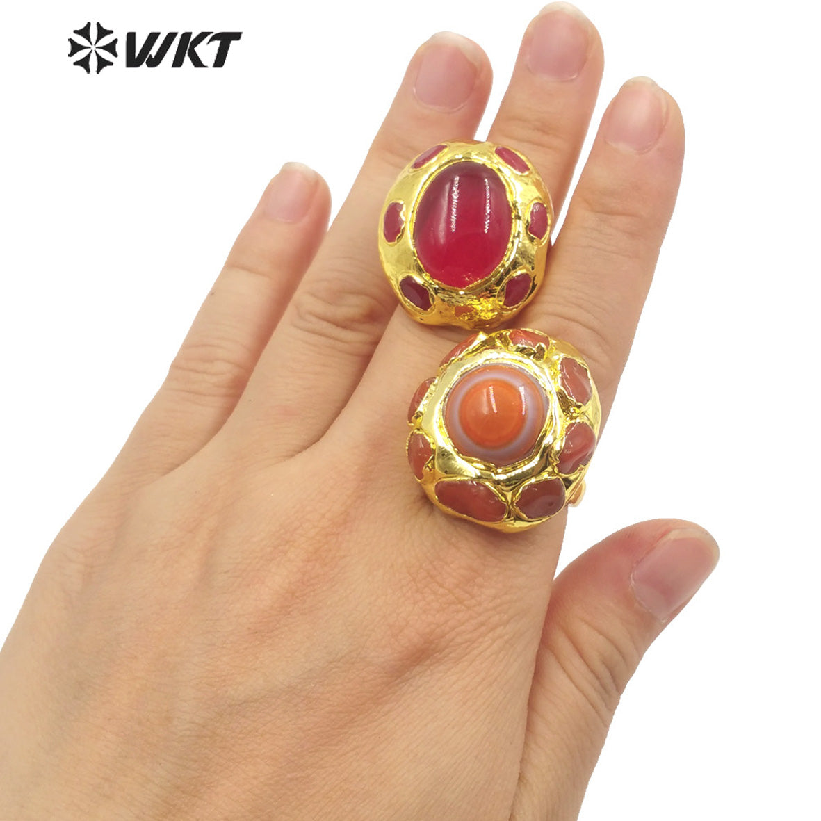 WT-R412 High Quality Vintage Fashion Red Agate Ring with 18k Gold Plated Adjustable Rings Women Jewelry Natural Stone Rings
