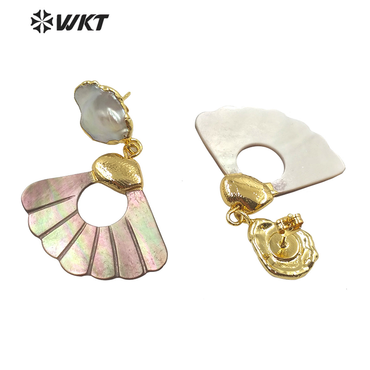 WT-E596 Charming Sector Shape Shell Pearl Earrings Fashion Lady Natural Shell Fan Shape Swing Earrings With Pearl