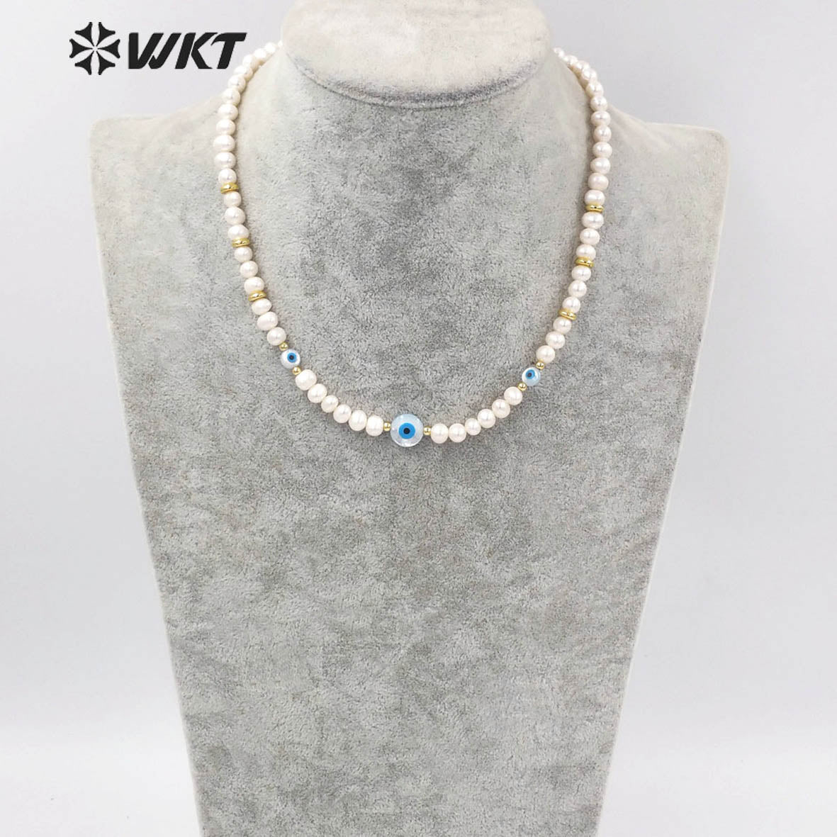 WT-JN201 Fashion Gorgeous Women Hand Strand Pearl Beads Necklace Irregular Potatoes Pearl Eye Charm Necklace in 16 Inch