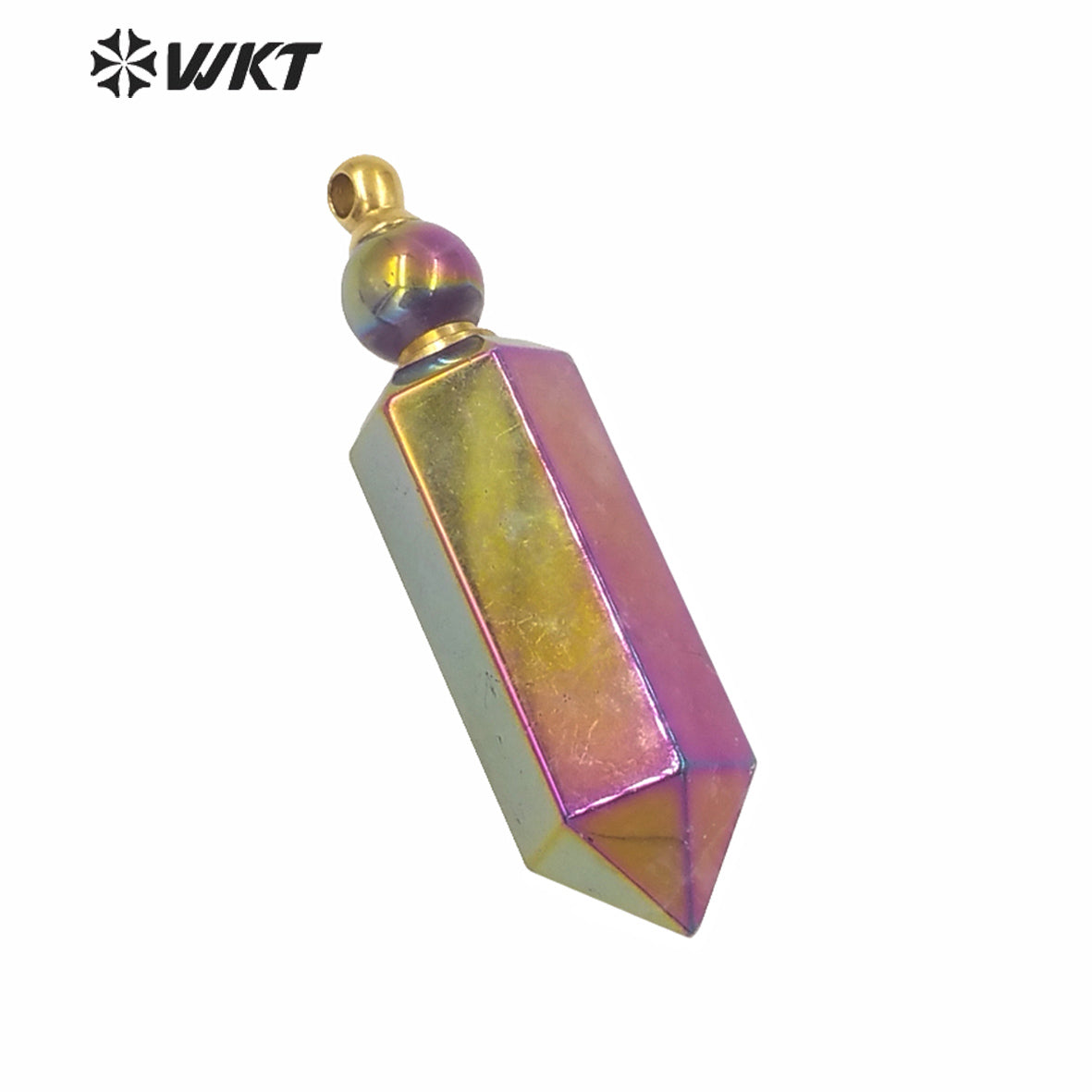 WT-P1615 Amazing Gold Hexagon Spirit Quartz Women Fashion Perfume Bottle Pendant New Spirit Point Essencial Oil Pendant Rainbow