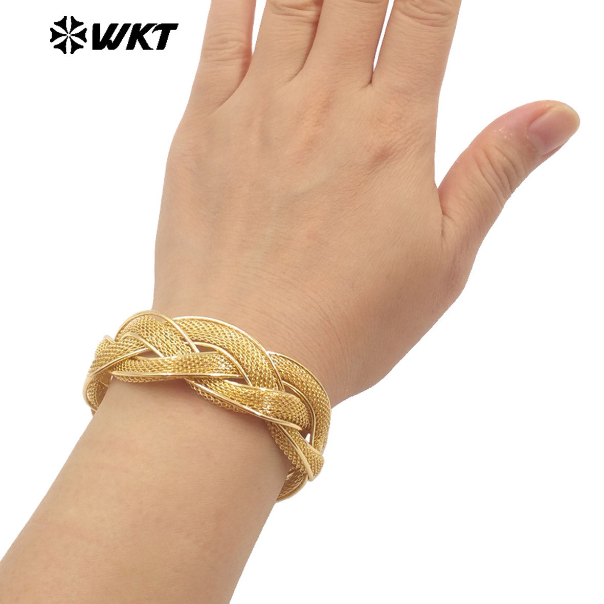 WT-B689 High Quality Refined 18K Gold Plated Brass Chain Bar Wave Interlace Adjustable Bracelet for Women As Wedding Jewelry