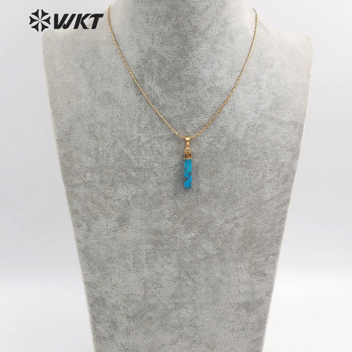 WT-N1164 Natural Blue Vein Turquoise Gold Electroplated Rectangle Shape Pendant Necklace Women Fashion Necklace Jewelry