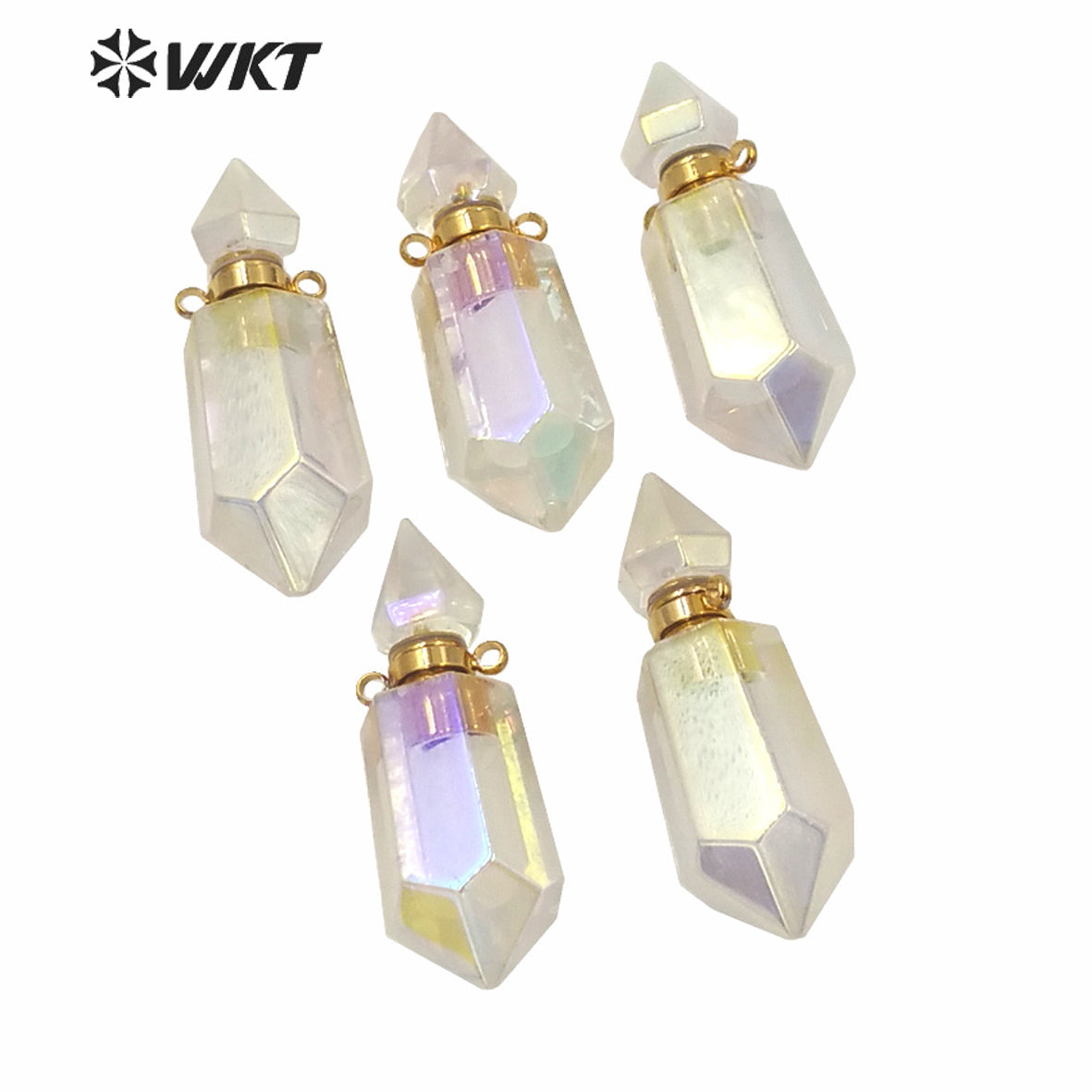 WT-P1591 Amazing Lady Fashion Natural Crystal Quartz Aura Perfume Bottle Pendant As Gift for Friends Essential Oil Pendant