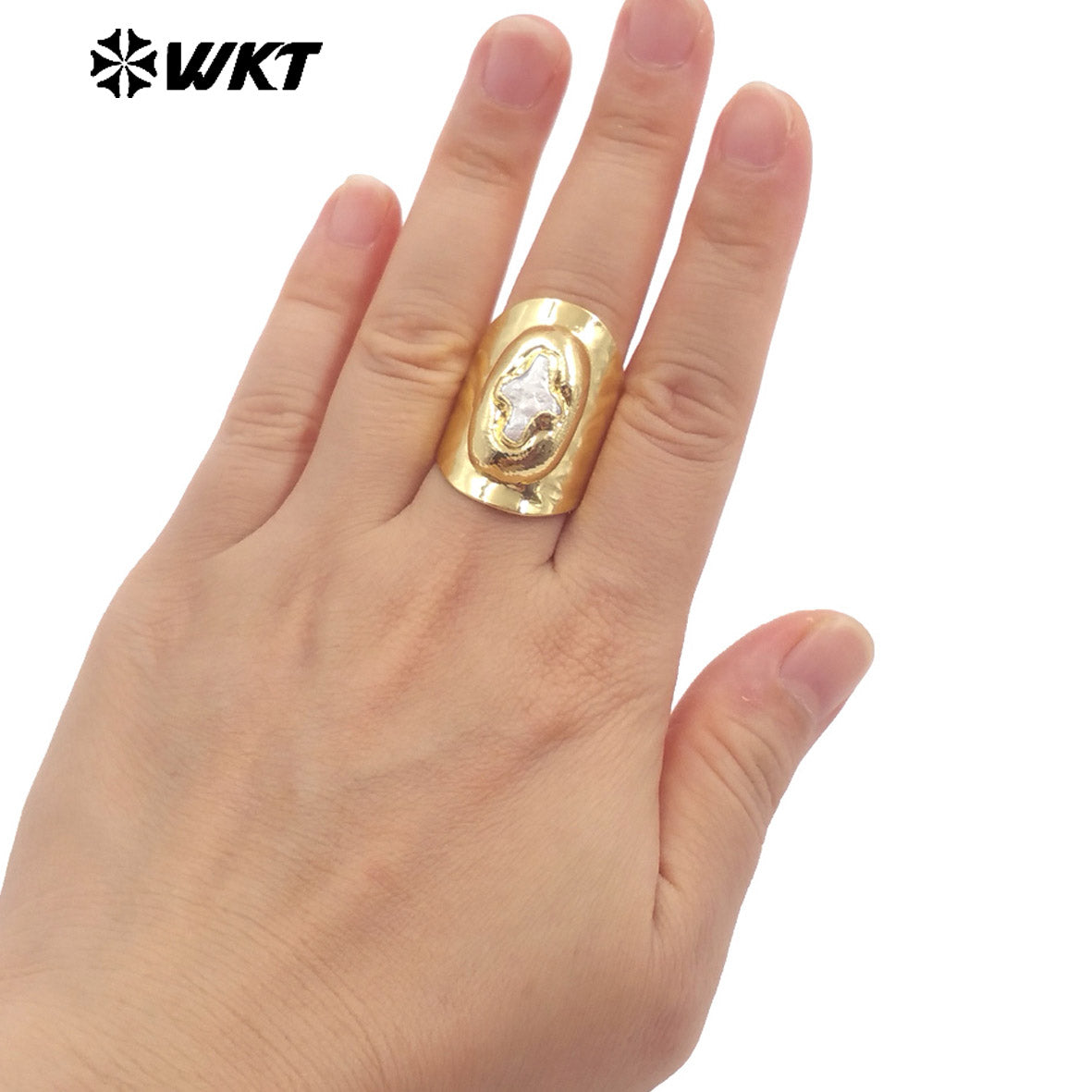 WT-MPR121 Explosive Models Fashion 18K Gold Plated Freshwater Pearl Cross With Large Adjustable Ring for Both Men and Women