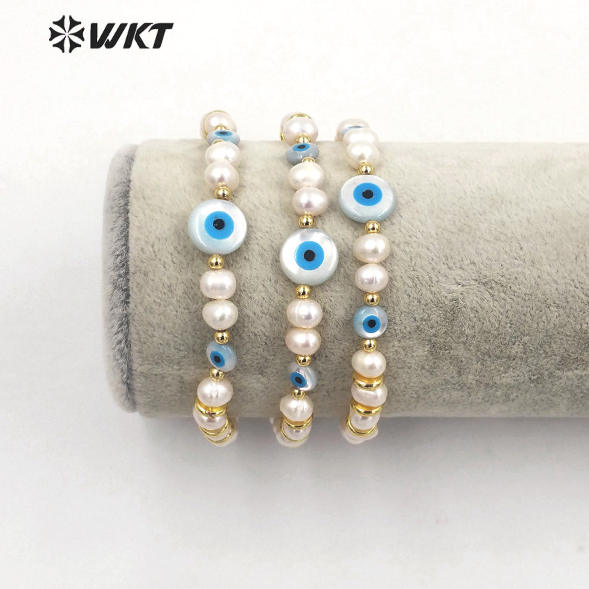 WT-MPB068 Wholesale Fashion Gold Shell Eye Pearl Bracelet Gorgeous Handmade Strand Space Beads Pearl Bracelets