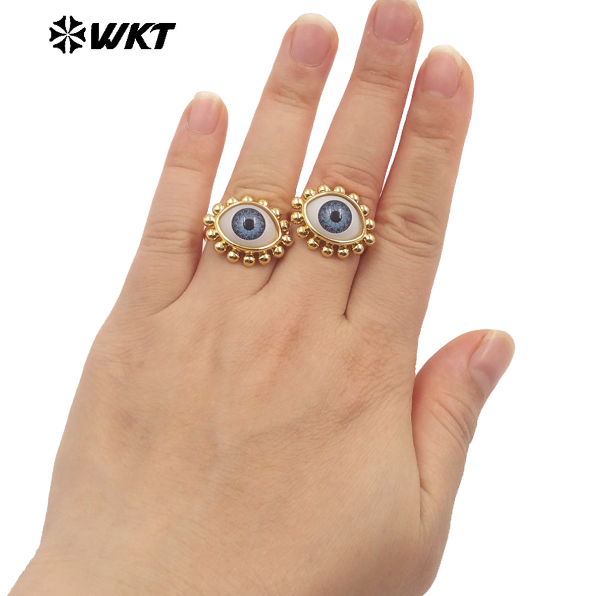 WT-MPR101 Wholesale Fashion Gold Plated Resist Tarnishable Drop Oil Turkey Eye Ring in Open Size Unique Jewelry