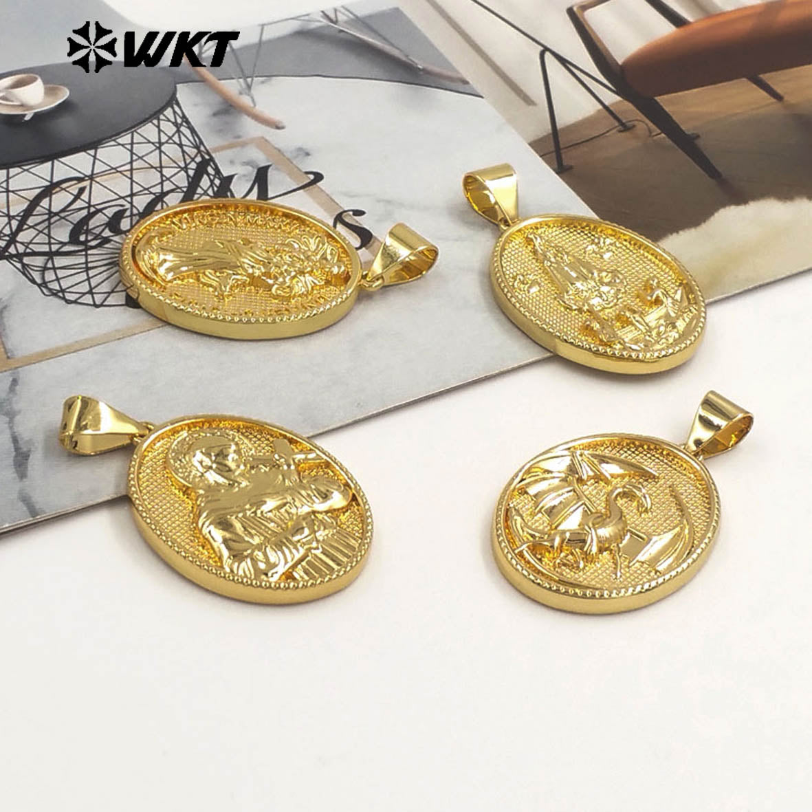 JFE143 New Arrival Metal Yellow Brass Pendant Oval Shape Religious Style Gold Electroplated For Jewelry Handmade Well Quality