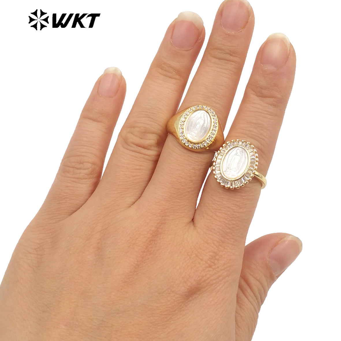 WT-MR020 Round Mother of Pearl Simple and Elegant Open Size Christian Virgin Mary Ring