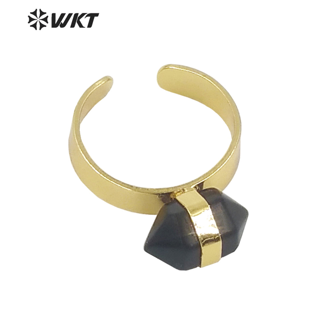 WT-R385 WKT 2022 Beautiful Crystal Amethyst Black Obsidian Hexagon Rings Natural Stone Rings Gold Plated Quartz Point Ring