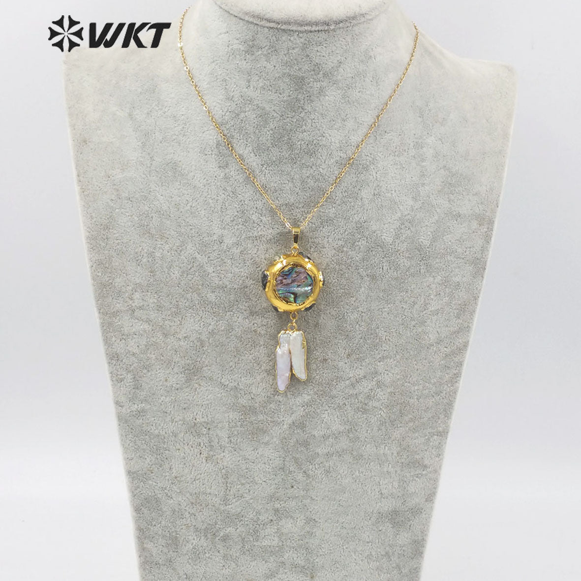 WT-JN149 Wholesale Fashion 18k Real Gold Plated Natural Freshwater Pearl Charm Necklace with Link Chain Lady Wedding Necklace