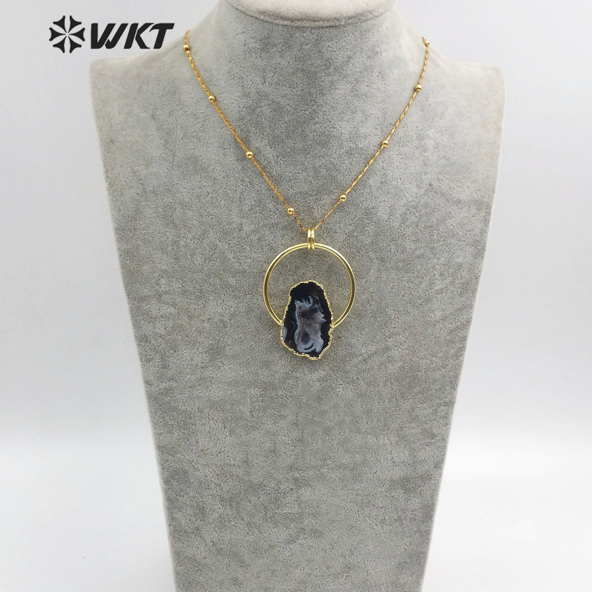 WT-N1165 Natural Druzy Geode Agate Necklace Gold Plated Irregular Shape Stone Pendant Necklace Women Fashion Necklace Jewelry