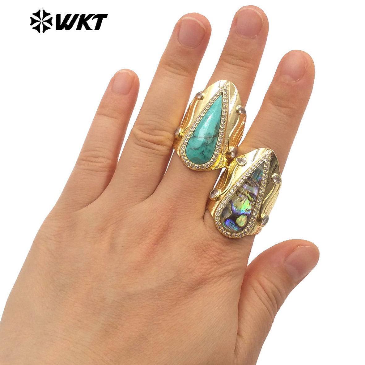 WT-MPR090 Gorgeous Spring Design Big Cocktail 18K Resist Tarnishable Abalone Shell Women Souvenir Ring