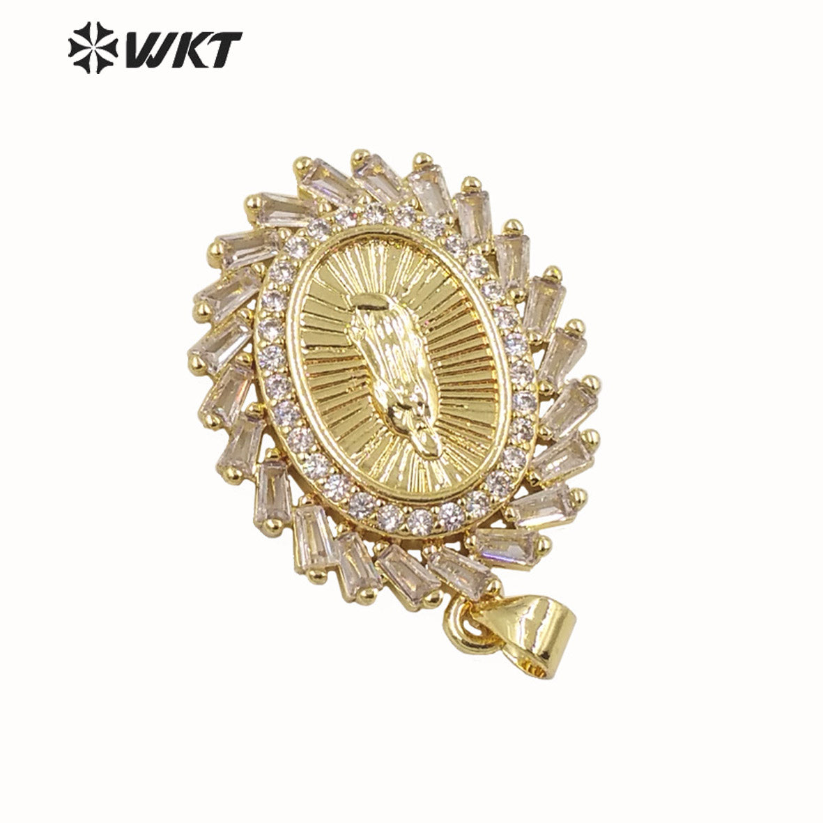 WT-MP283 Newest Vintage Style Female Deity Shaped Round Shaped Cubic Zircon Madonna Design Pendant