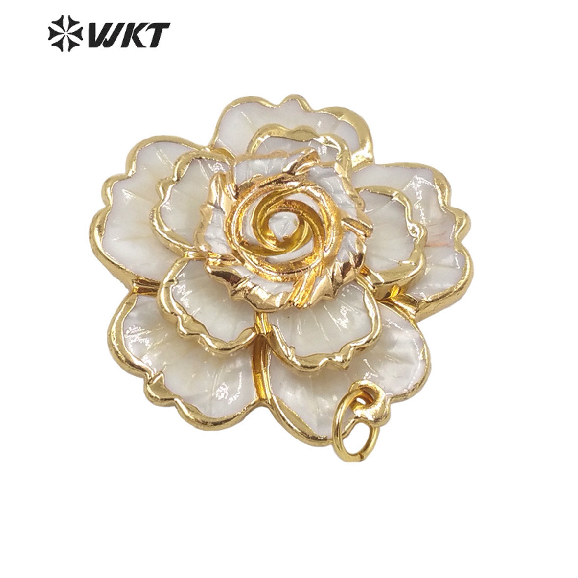 WT-JP241Wholesale New Amazing Hand Carved Big Shell Flower Pendant with Gold Trim Fashion Beauty Natural White Shell Flower