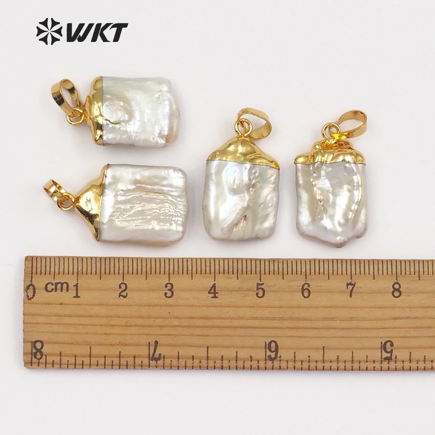 WT-JP071 Unique Design 18K Gold Capped for Women Jewelry Making White Square Shape Pendant Natural Baroque Pearl Pendant
