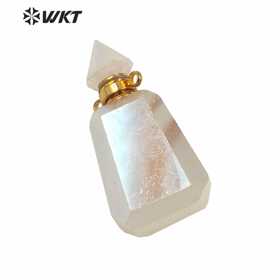 WT-P1616 WKT Newest Natural Crystal Quart Aura Angel Perfume Bottle Fashion Gold Exclusive Design Aura Spirit Bottle Pendant