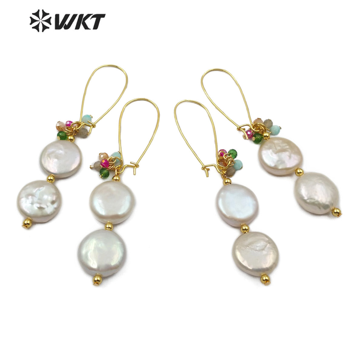 WT-E576 Hot-sale Natural Double Pearl Earring With Crystal Beads Women Stylish Jewelry Pearl Earring Lady Charm Earring