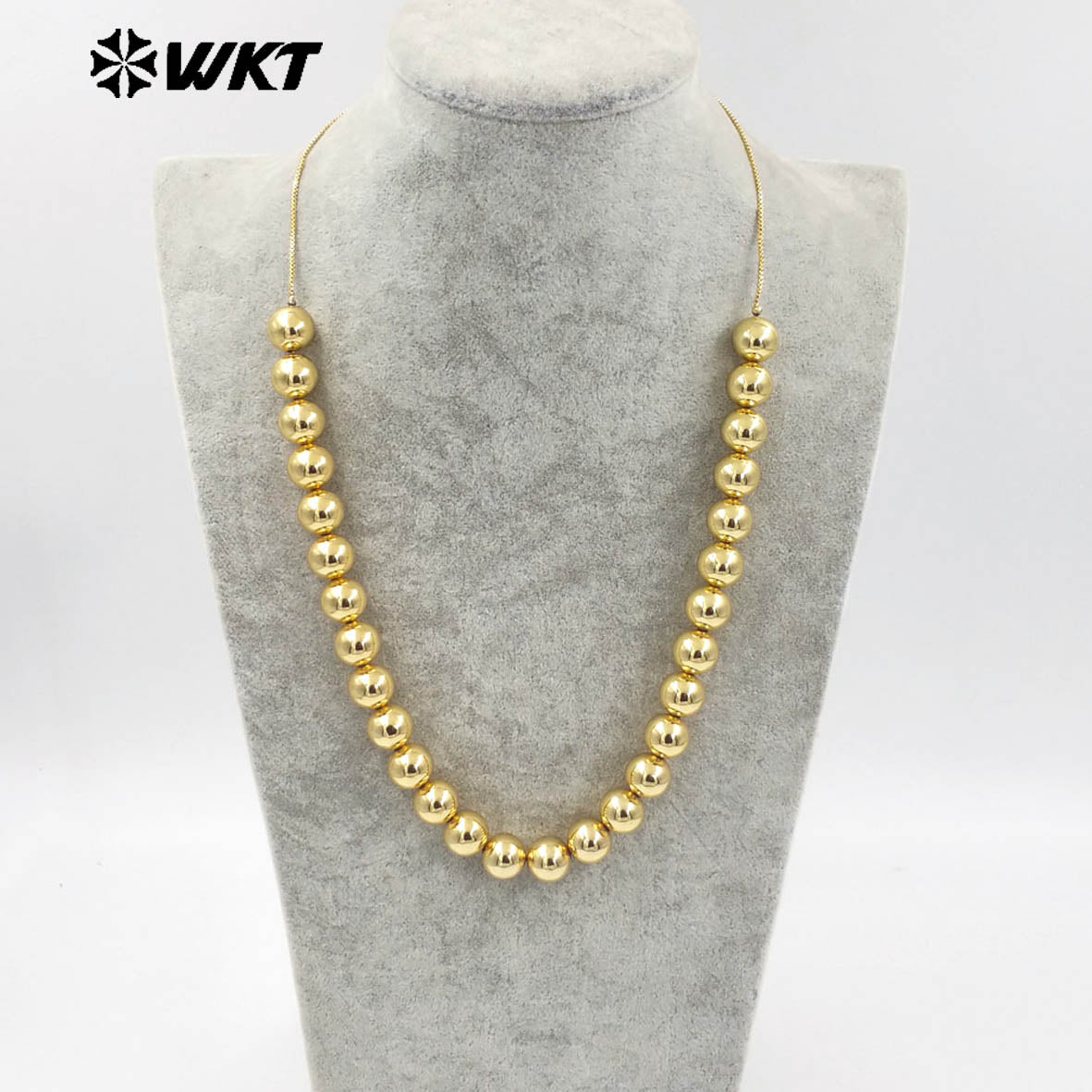 WT-JFN13 Wholesale Most Popular Hand Strand Round Ball Beads 18K Real Gold Plated Simple Unique Chain Necklace Different Size