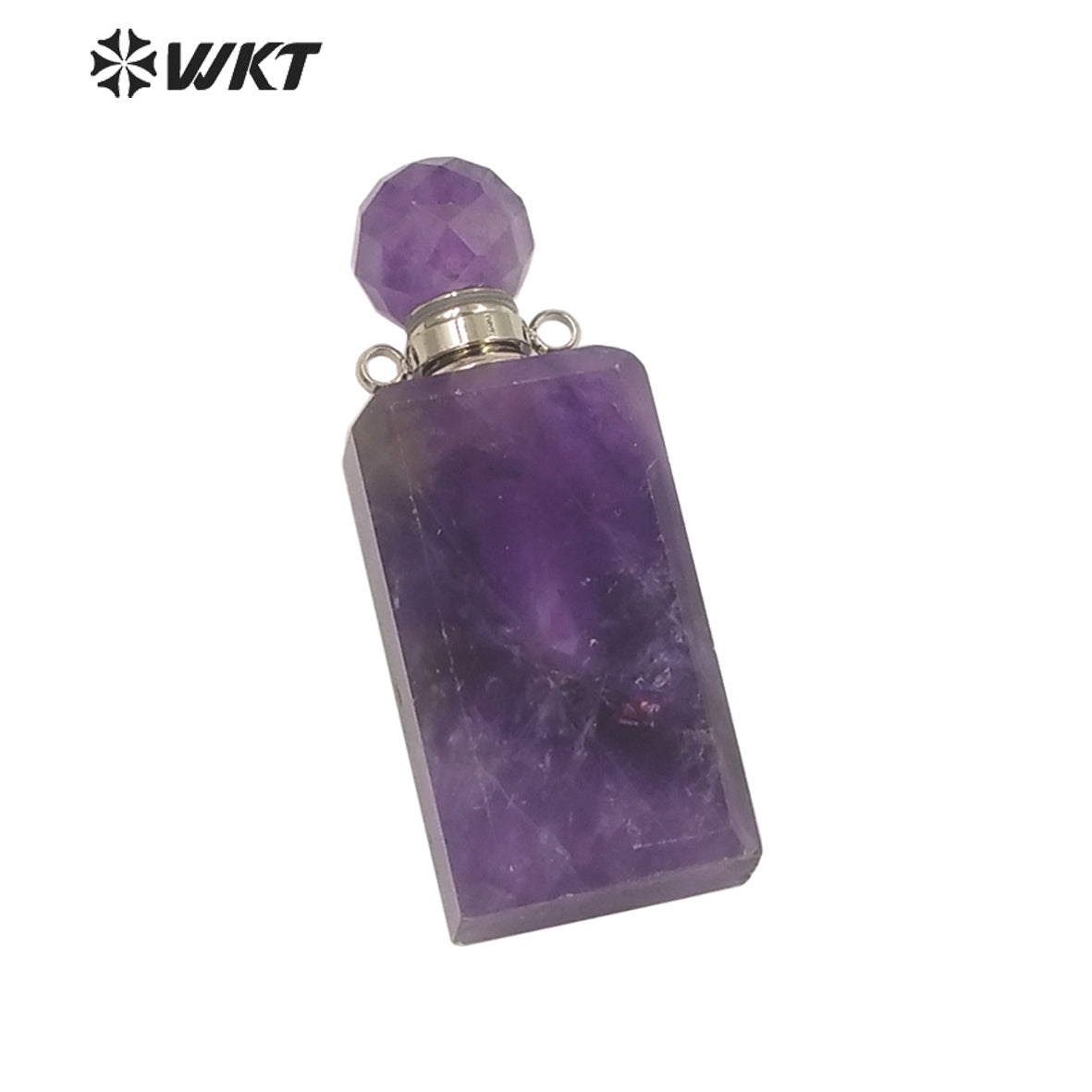 WT-P1633 WKT New Amazing Natural Amethyst Stone Perfume Bottle Pendant Loading Essential Oil Perfume Bottle Pendant