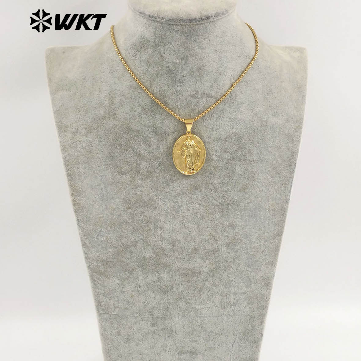WT-JFN36 Religious Style Pendant Necklace with 18K Gold Electroplated Jesus Patterns High Quality Resist Tarnishable Jewelry