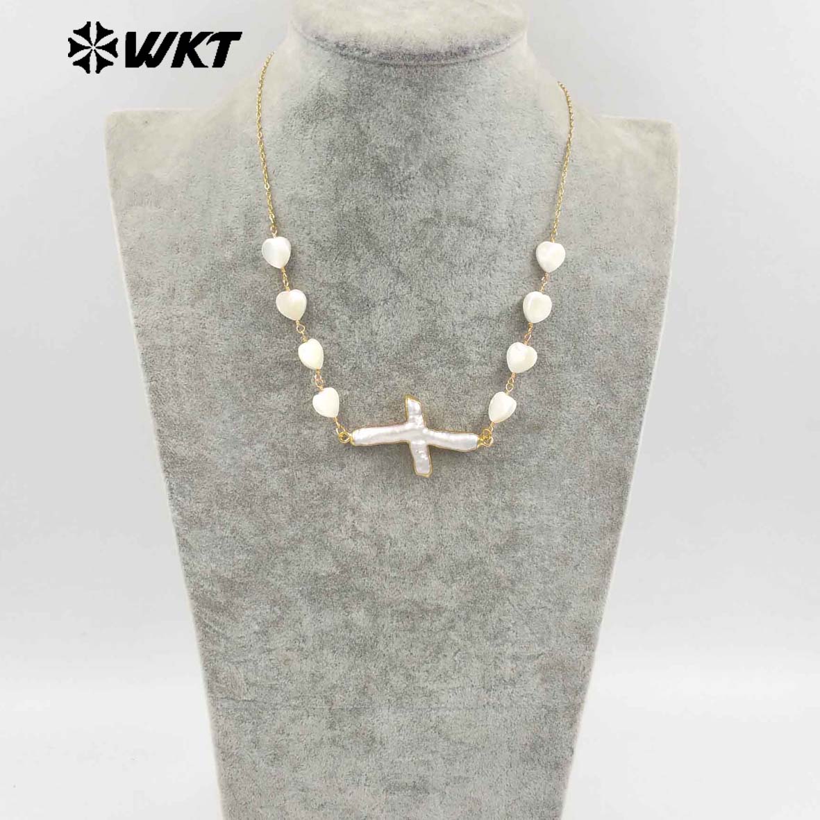 WT-JN301 Wholesale Private Label Religious 18K Gold Plated Love Beads Cross Pendant Women Necklace As Birthday Gift Jewelry