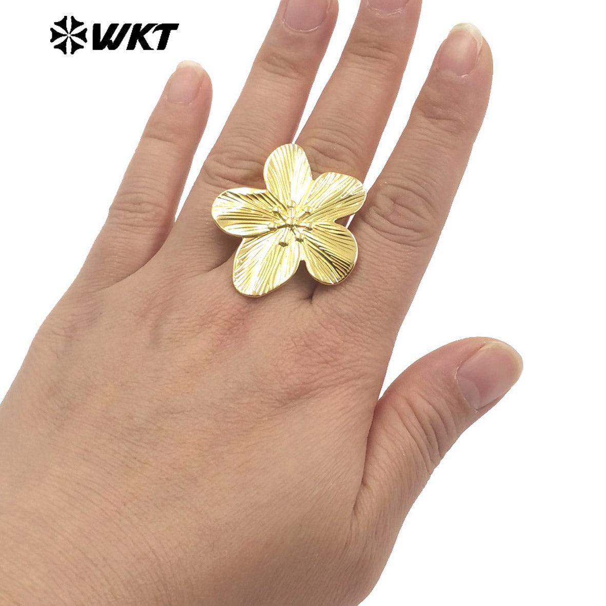 WT-R545 New Arrrival Popular Equisite Design Flower Shape 18k Gold Plated Lady Adjustable Ring for Birthday Party Gift