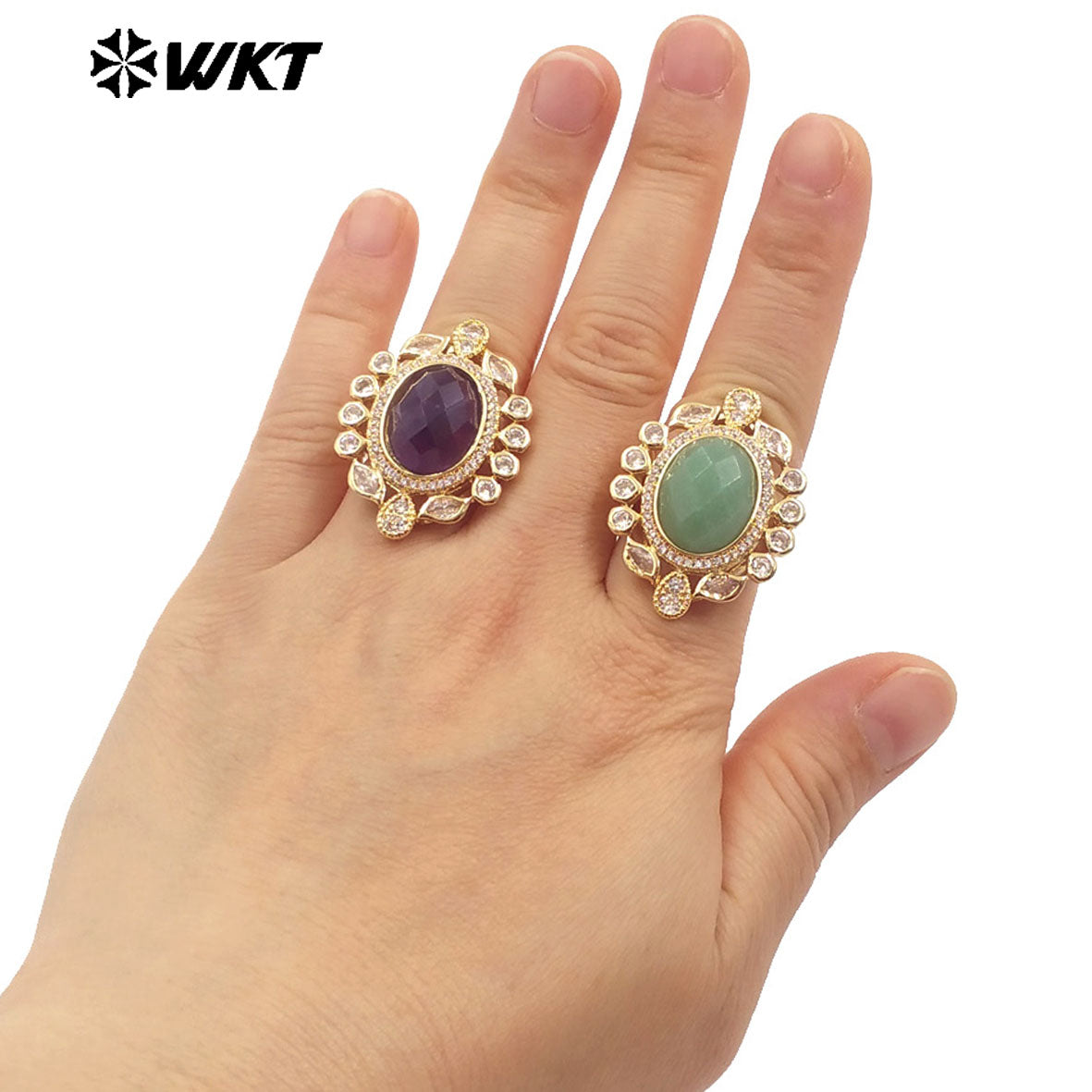 WT-MR028 Newest Summer Design Fashionable Royal Court Style Precious Women Adjustable Natural Stone Zircon Wedding Ring