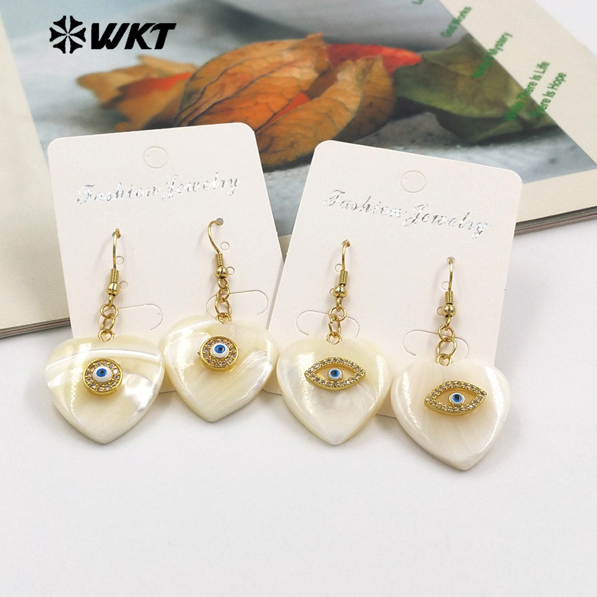 WT-MPE130 Lovely 18k Gold Plated Lady Natural White Shell Heart Earring With Micropave Cubic Zircon for Girl Birthday Gift