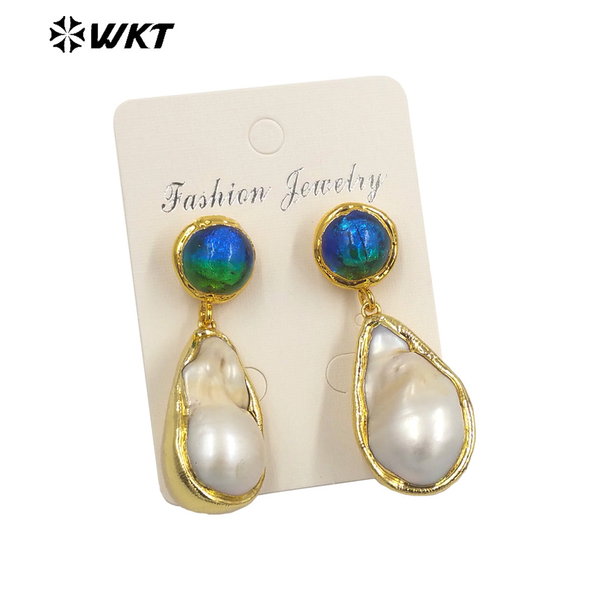 WT-MPE097 Baroque Pearl&Colour Glaze Romantic Fashion Gift for Lady 18k Gold Trendy Gemstone Jewelry Pendant Weeding Earrings
