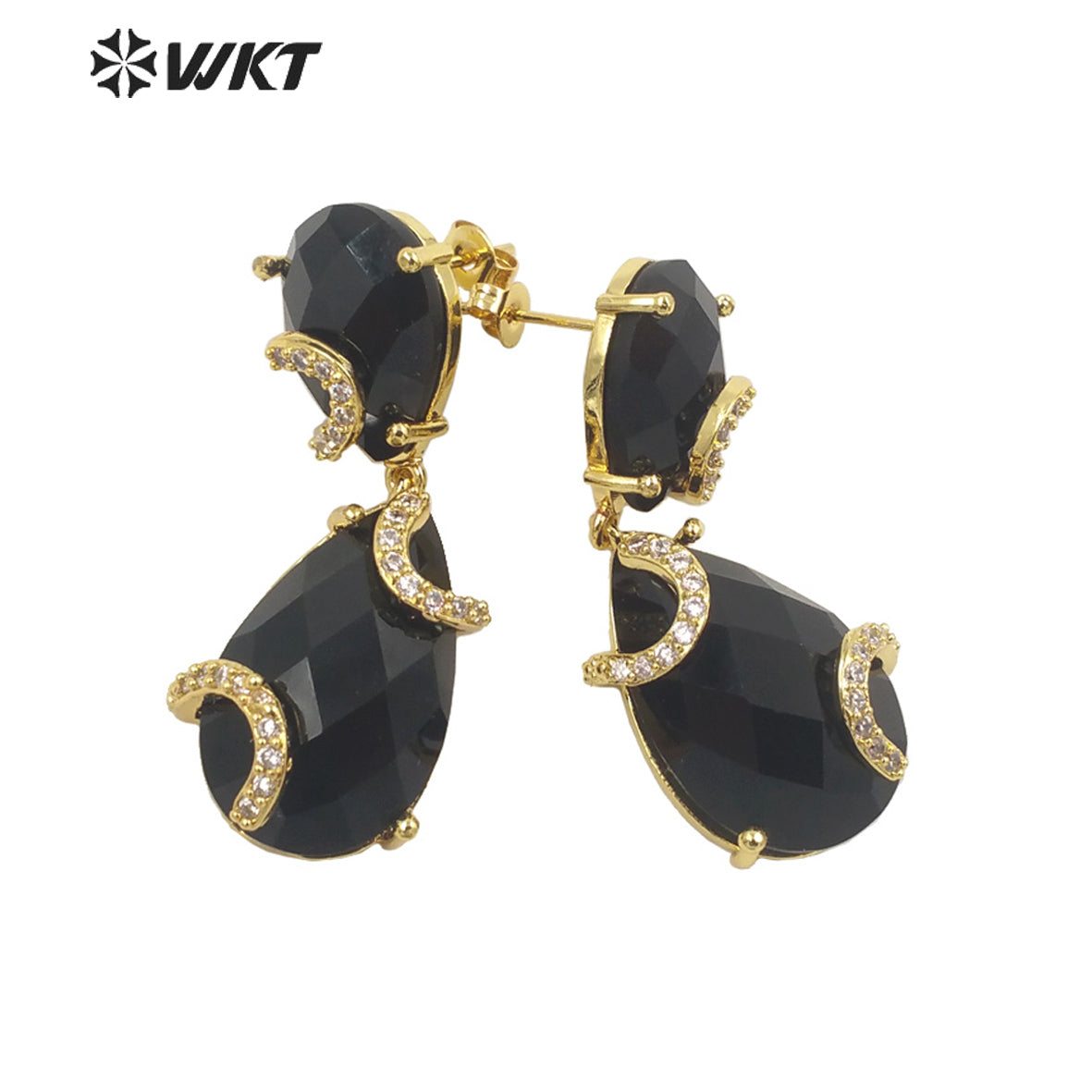 WT-E692 WKT New Design Colorful Spring Match Style Faceted Natural Stone Teardrop Earrings with Cubic Zircon Earrings for Party