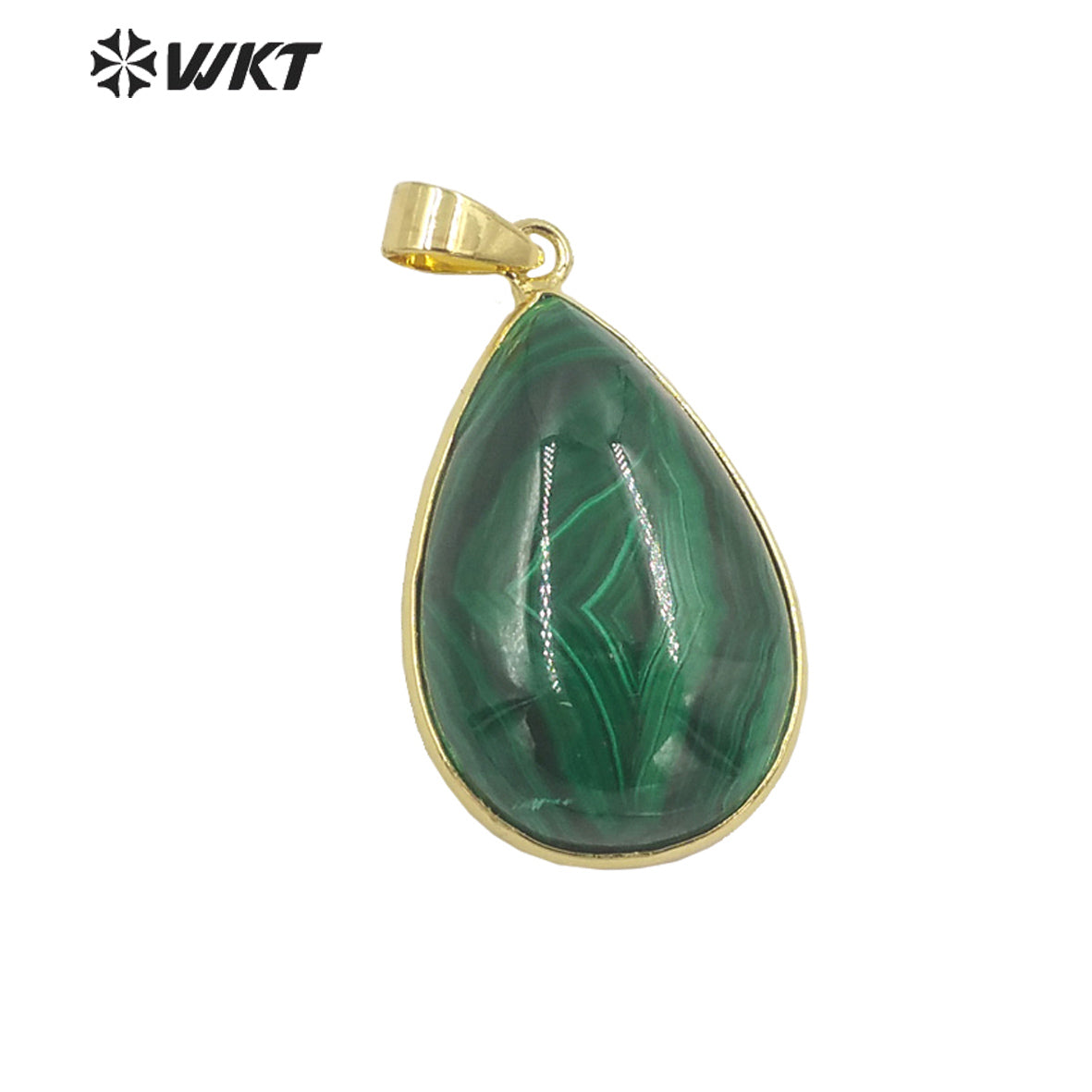 WT-P1861 WKT Newest Precious Natural Green Stone Pendant Randomly Size Teardrop Pendant 18k Gold Plated Bezel Malachite Pendant