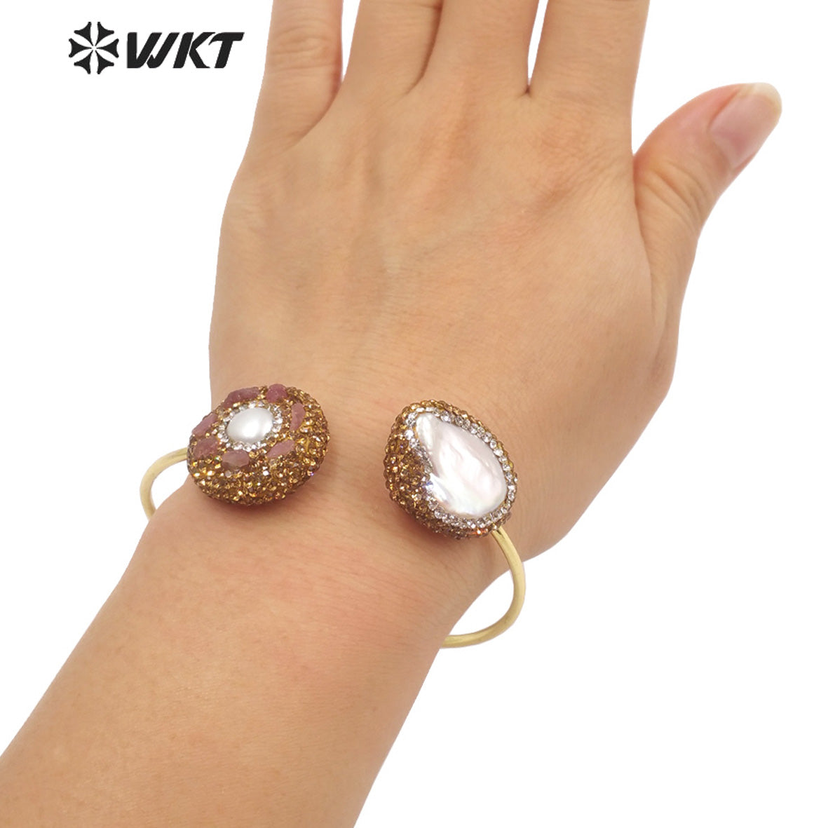 WT-MPB087 Europe Hot Popular Gorgeous Women Double Freshwater Pearl Bangle in Opening Size Elegant Anniversary Gift Bangle