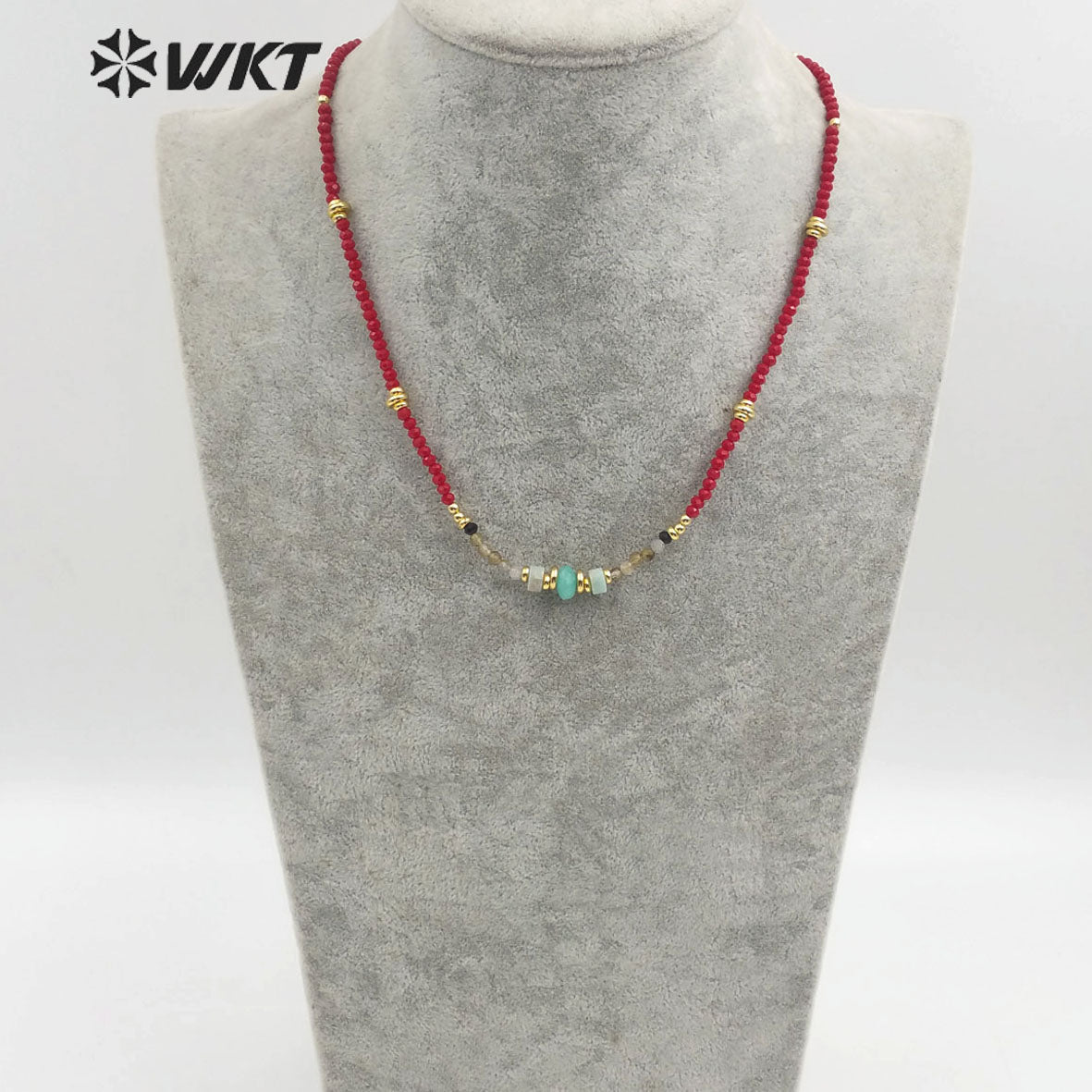WT-N1199 Wholesale Handmade 3mm Faceted Beads Necklace Natural Amazonite Necklace Women Fashion Charm Crystal Necklace