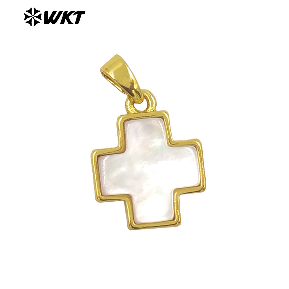 WT-JP380 Wholesale Fashion Gold Plated Bezel Setting Natural Shell Cross Jewelry Pendants Religious Jewelry